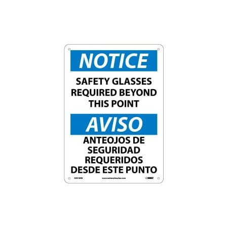 National Marker Co Bilingual Plastic Sign - Notice Safety Glasses Required Beyond This Point ESN18RB